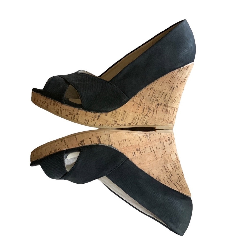 NEW Black Canvas Peep Toe Platform Wedge Heels Ladies Shoe Size 10 by Atrevida - Picture 7 of 9